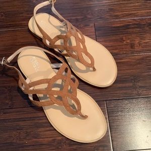 Size 7, tan leather, strappy sandals
